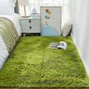 Ophanie Green Grass Area Rugs for Bedroom, 3x5 Shag Fluffy Carpet, Fuzzy Furry Plush Soft Cute Kids Baby Girls Shaggy Bedside Floor Rug for Teen Dorm Nursery Home Decor Aesthetic
