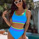 BMJL Women's High Waisted Bikini Sets Sporty Two Piece Swimsuits Color Block Cheeky High Cut Bathing Suits (M)