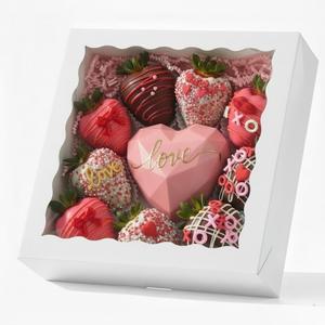 RomanticBaking 50pcs 10x10x2.5 Inches White Bakery Boxes - Pie, Cookies, Chocolate Covered Strawberries & Breakable Heart Boxes for Valentine's & Christmas
