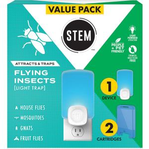 STEM Light Trap: Indoor Fruit Fly Trap, Effective Insect Control for Home, Attracts and Traps Flying Insects, Emits Soft Blue Light, Starter Kit with 1 Plug-In Device and 2 Cartridges