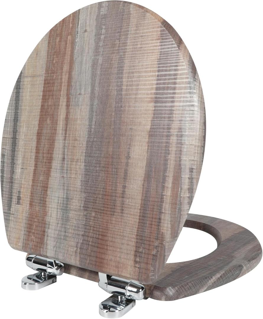 Angol Shiold Round Toilet Seat Molded Wood Toilet Seat with Quietly Close and Quick Release Hinges, Easy to Install also Easy to Clean (Round, Board) (Round-16.5)