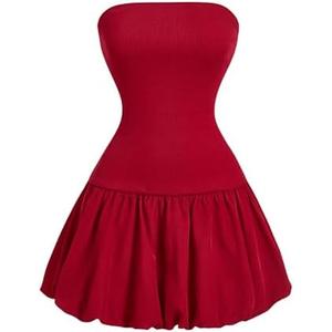 Milumia Women's Strapless Tube Bubble Dress Ruffle Flared Party Mini Dresses, Size Small