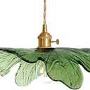 Auwieou Vintage Pendant Lights Green Glass Pendant Lighting Kitchen Island Hand Blown 1-Light Brass Pendant Light Farmhouse Hanging Light fixtures with Glass Shade for Dining Room Bedroom