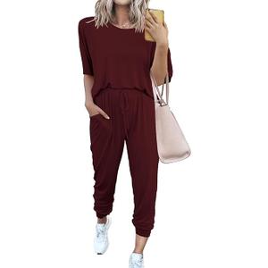PRETTYGARDEN Women's Two Piece Lounge Sets 2025 Spring Summer Jogger Pants Vacation Outfits Travel Airplane Matching Clothes Size L