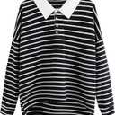 LilyCoco Women Long Sleeve Sweatshirts Polo Striped Lightweight Sweatshirt Black Medium (Black, M)