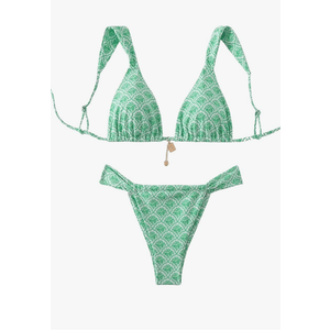 Women's 2 Piece Leopard Floral Bathing Suit Wireless Triangle Swimsuit High Waisted Bikini Sets Green Medium 