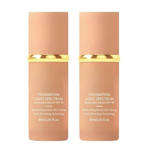 2PCS 4-in-1 Liquid Foundation with SPF 50 - Light Spectrum, Long-Lasting Hydration, Lightweight, Concealer and Even Skin Toning, Bio Color Changing Foundationfor Gym, Sports, Dancing (1.01 fl.oz)