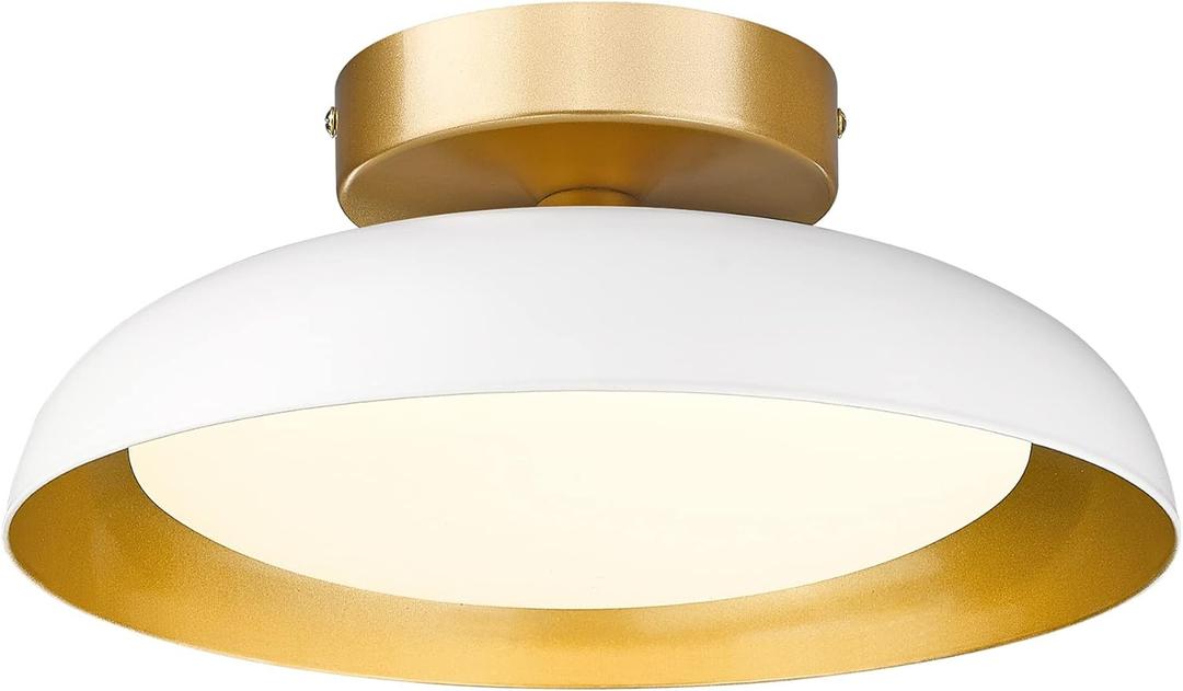 kudos Flush Mount Ceiling Light, 12-inch LED Ceiling Light Fixture, White and Gold Finish, 12W 1200lm Light Fixtures Flush Mount for Bedroom, Hallway, 3CCT Adjustable, KDCL01-WT
