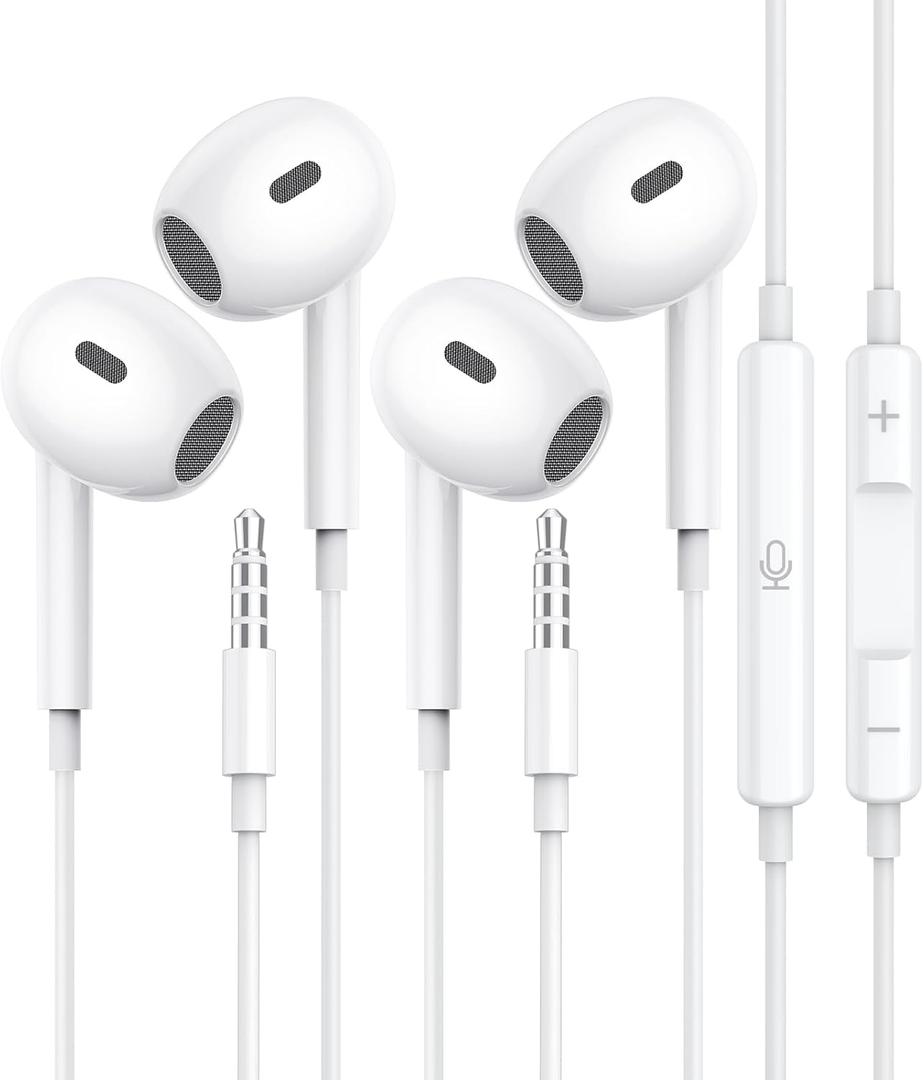 Wired Earbuds, 2 Pack 3.5mm Headphones with Mic, [MFi Certified] Clear Call Volume Control HiFi Stereo Surround Sounds Cord Earphones for Laptop PC Chromebook iPhone Samsung A14 Android Switch