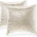 Xinrjojo Gift, Euro Champagne Silver Super Soft Sparkling Decorative Solid Color Square Cushion Cover Handmade Pillowcase with Hidden Zipper, 2 Packs,18x18 inch