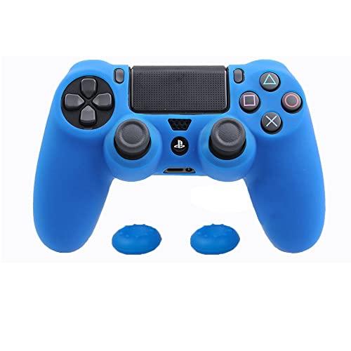 ZOMTOP Silicone PS4 Controller Case: A Second Skin for Your Gamepad - Soft, Anti-Slip, Shockproof - Original Color with Grips and Caps(Blue)