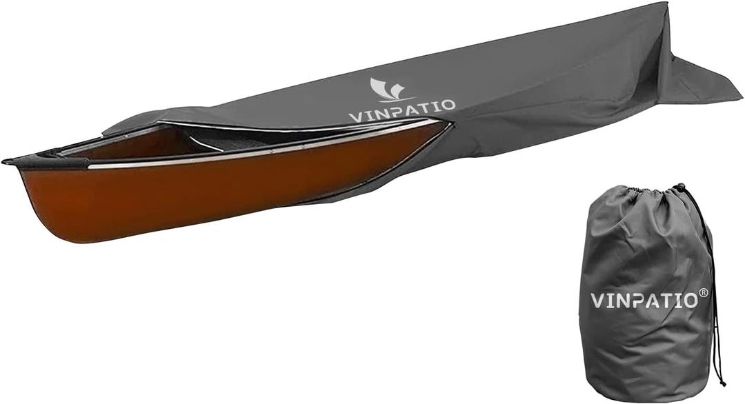 VINPATIO 13FT Kayak Cover, Heavy-Duty 600D Solution-Dyed Fabric, Waterproof Full Coverage Canoe Storage Bag with Zipper, UV & Dust Protection for Fishing Boats & Paddle Boards (13ft Long, 30inch Beam Width, Dark Gray)