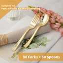 N9R 100PCS Gold Plastic Silverware, Heavy Duty Disposable Cutlery Set for Parties, Disposable Plastic Spoons and Forks Includes 50 Gold Spoons and 50 Forks for Wedding, Birthday, Dinner
