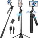 Auto Face Tracking Tripod for iPhone, 360 Rotation Motion Sensor Phone Tripod Stand, 71" Extendable Smart Tracking Phone Holder Selfie Stick Tripods for iPhone Phones Camera Mount for Video Vlog (Black)