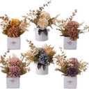 LUEUR 6PCS Artificial Fall Flowers with Ceramic Vase Mini Fake Flowers in Assorted Colors Faux Autumn Floral Arrangement, Farmhouse Decor, Table Centerpiece, Fall Decorations for Home, Office