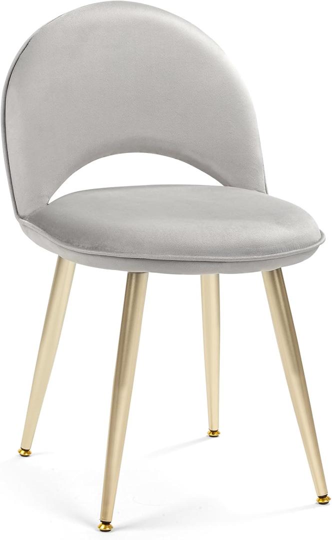 Vanity Chair with Adjustable Backrest, Upholstery Armless Makeup Stool, Gray Velvet Vanity Stool with Gold Metal Legs for Bedroom Living Room Kitchen Dinning Room (Gold and Gray)