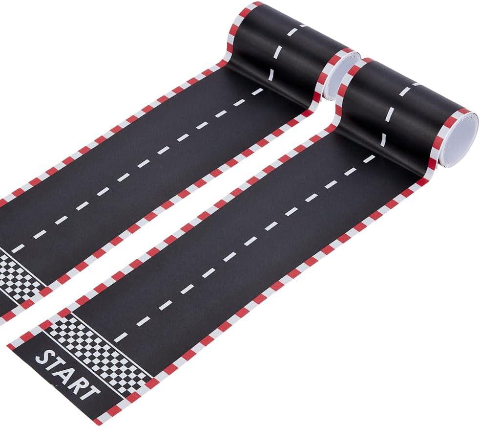 OLYCRAFT 4m Start Wall Border Road Stickers 3.9 Inch Wide Track Tape Sticker Self-Adhesive Roads Model Stickers Racing Party Decoration Sticker Adhesive Plastic Tape for Roads Birthday Party Decor