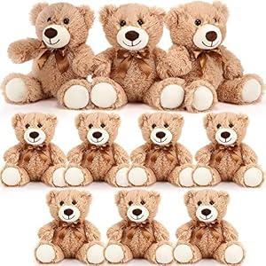 Skylety 10 Pcs Bears Bulk Stuffed Animal Plush Toys 10-14 Inches Birthday Party Favors(Light Brown)