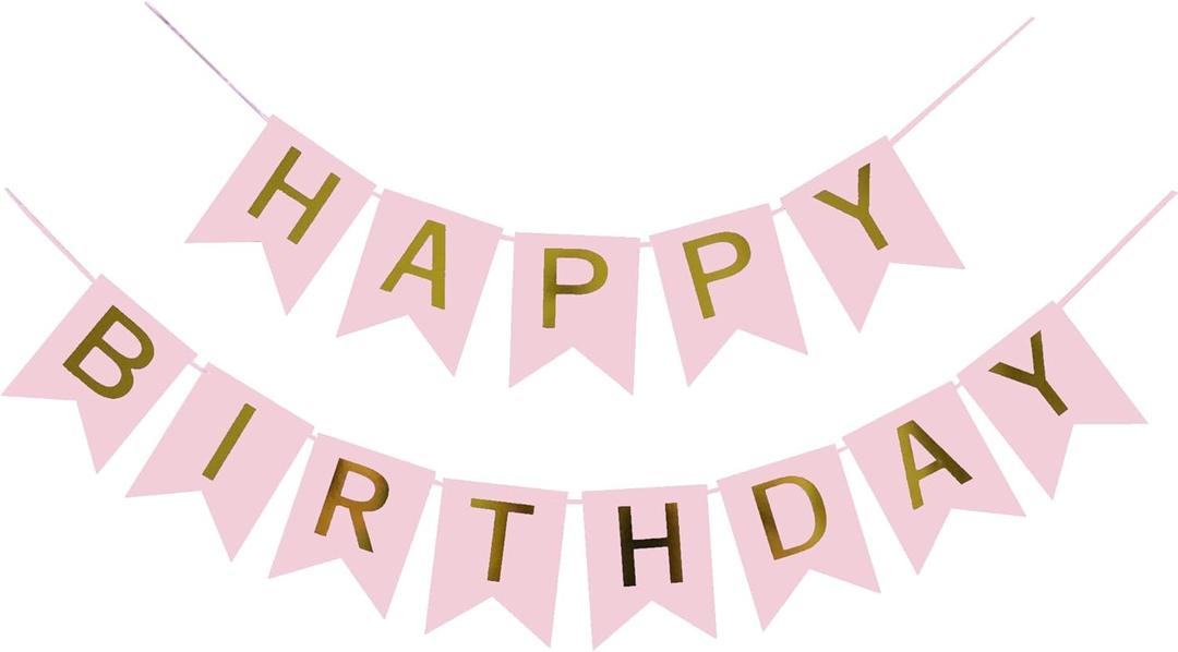 Happy Birthday Banner Pink Birthday Signs Party Supplies Garland Decorations Nursery Hanging Decor (Soft Pink)