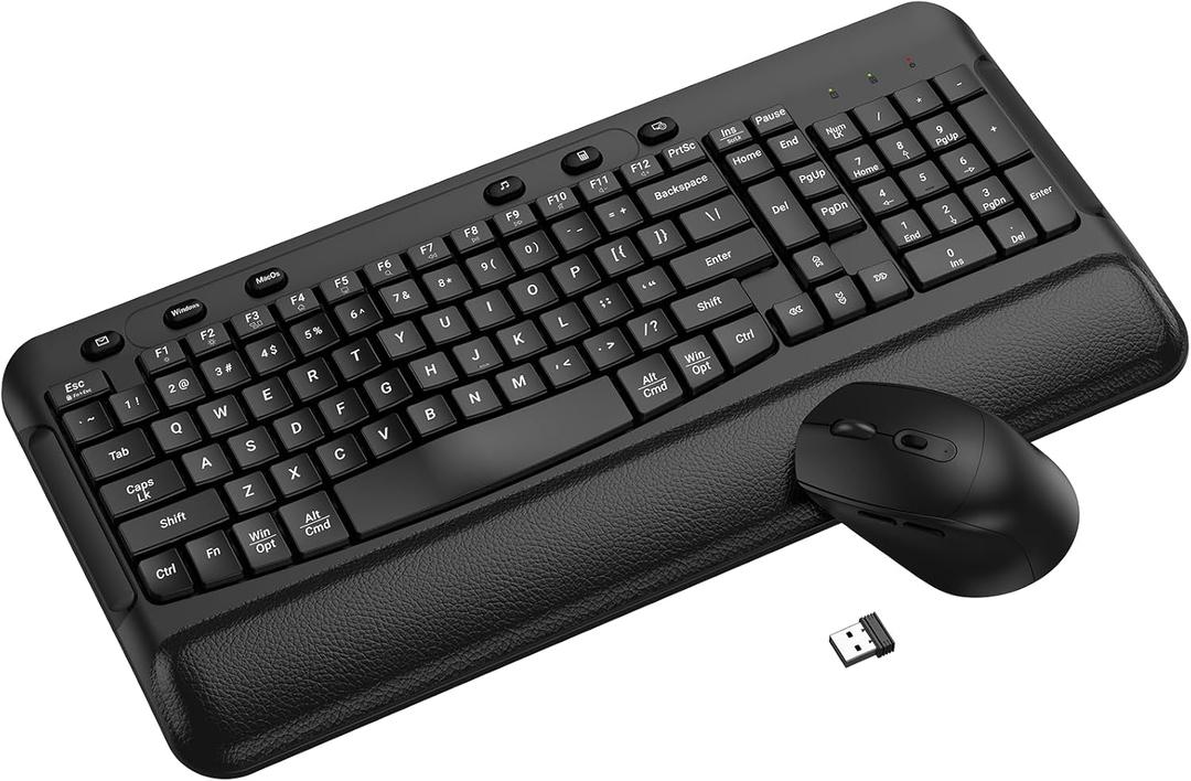 Ergonomic Wireless Keyboard and Mouse Combo, Wave Keys, Full Size Silent Keyboard with Soft Palm Rest, 3 Level DPI, 2.4G Cordless Computer Keyboard Mouse for PC, Laptop, Desktop, Windows & Mac OS