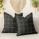 CARRIE HOME 26x26 Pillow Covers, Black and White Plaid Euro Pillow Covers Set of 2, Modern Farmhouse Buffalo Check Decorative Neutral European Pillow Cover 26 x 26, Black Bedroom Decor
