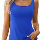 V FOR CITY Tank Top for Women with Built-in Padded Bra Adjustable Wide Strap Camisole Cotton Cami Shirts (X-Large, Blue)