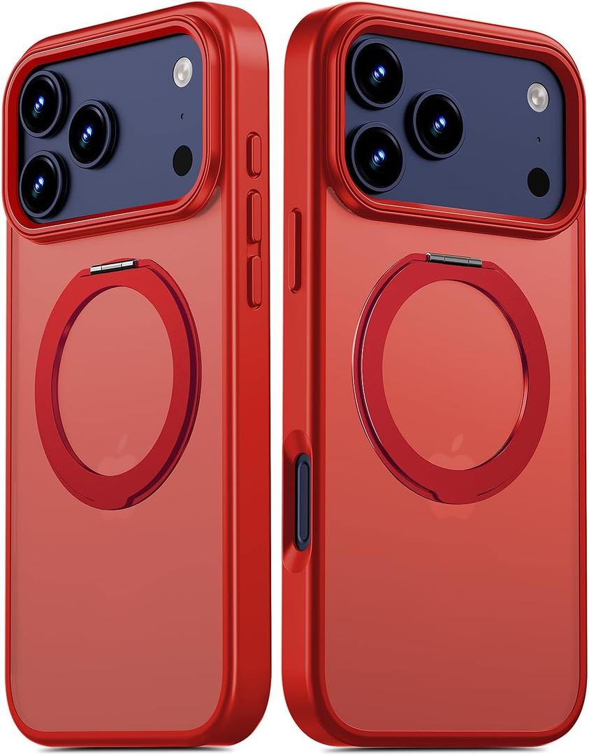 for iPhone 17 Pro Max Case Ultra-Magnetic 360 Spin Stand [Military Drop Protection] [Compatible with MagSafe] Shockproof Translucent Matte Slim Ring for iPhone 17 Pro Max Phone Case, Red