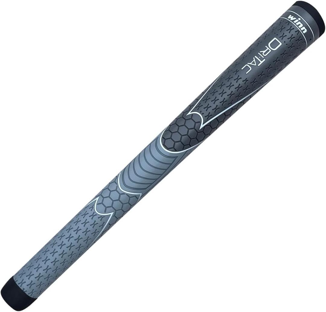 Winn Oversize Dri-Tac Golf Grip - DarkGrey/SilverGrey, Rubber, Non-Slip, Cushioned, Moisture-Wicking, Shock Absorption, AVS Technology, 1/8" Oversize, 12" x 1" - Golf Club Grips