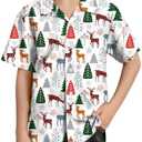 Christmas Toddler Boys Button Down Elk Printed Hawaiian Short Sleeve Polo Beach Party Shirts, White, Medium