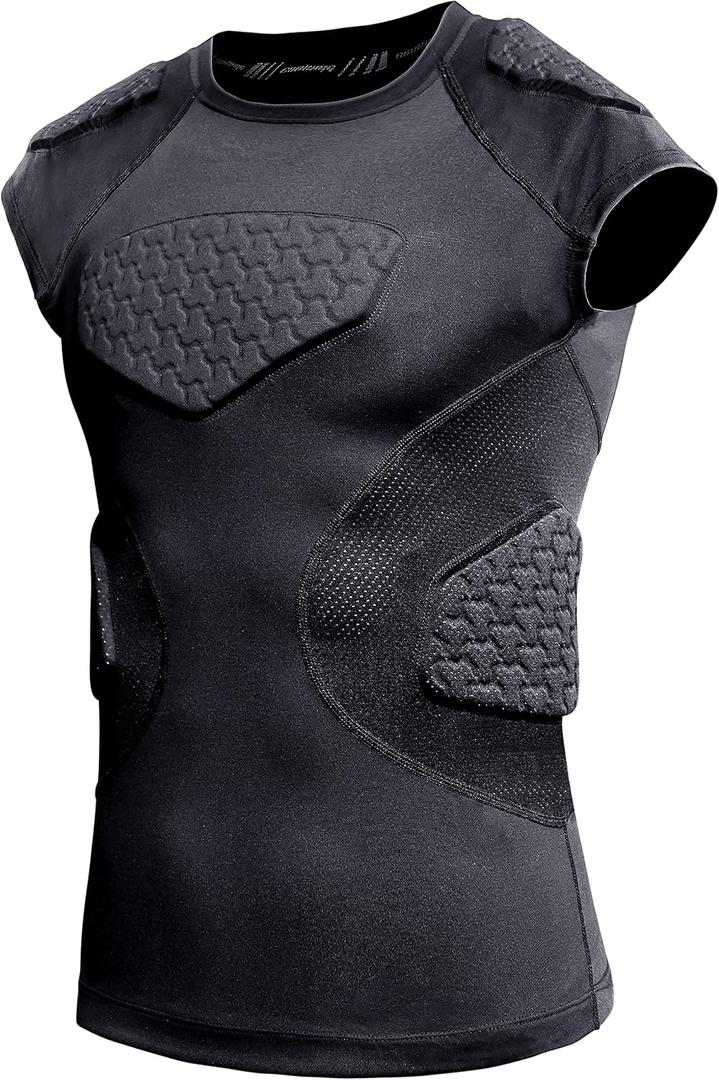 COOLOMG Youth Football Padded Shirt Chest Rib Protector Heart Sternum Shoulder Protection, XL