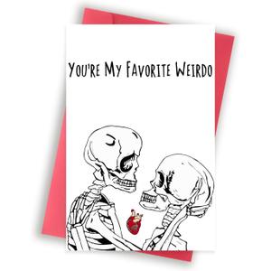 9 x Dark Humor Valentines Day Gifts for Him Her, Goth Spooky Valentines Day Card, Skeletons Valentines Day Cards Gifts for Boyfriend Girlfriend husband Wife - You're My Favorite Weirdo