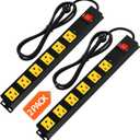 Heavy Duty 6 Outlet Metal Long Power Strip, 2700J Surge Protector with 15A Circuit Breaker, 6FT Extension Cord, Wall Mount for Garage, Workshop & Industrial Use, Wide Spaced (2 Pack 6 Ft)