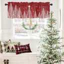 ALAGEO Christmas Valances for Windows Red Christmas Tree Christmas Kitchen Curtain Valances Rod Pocket Holiday Valances for Kitchen Window Curtain Seasonal Valance Christmas Decor 1 Panel, 42x12 Inch