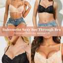 Women's Balconette Lace Bra Sexy Unlined Sheer Bras Demi See Through Underwire Lift Bralette