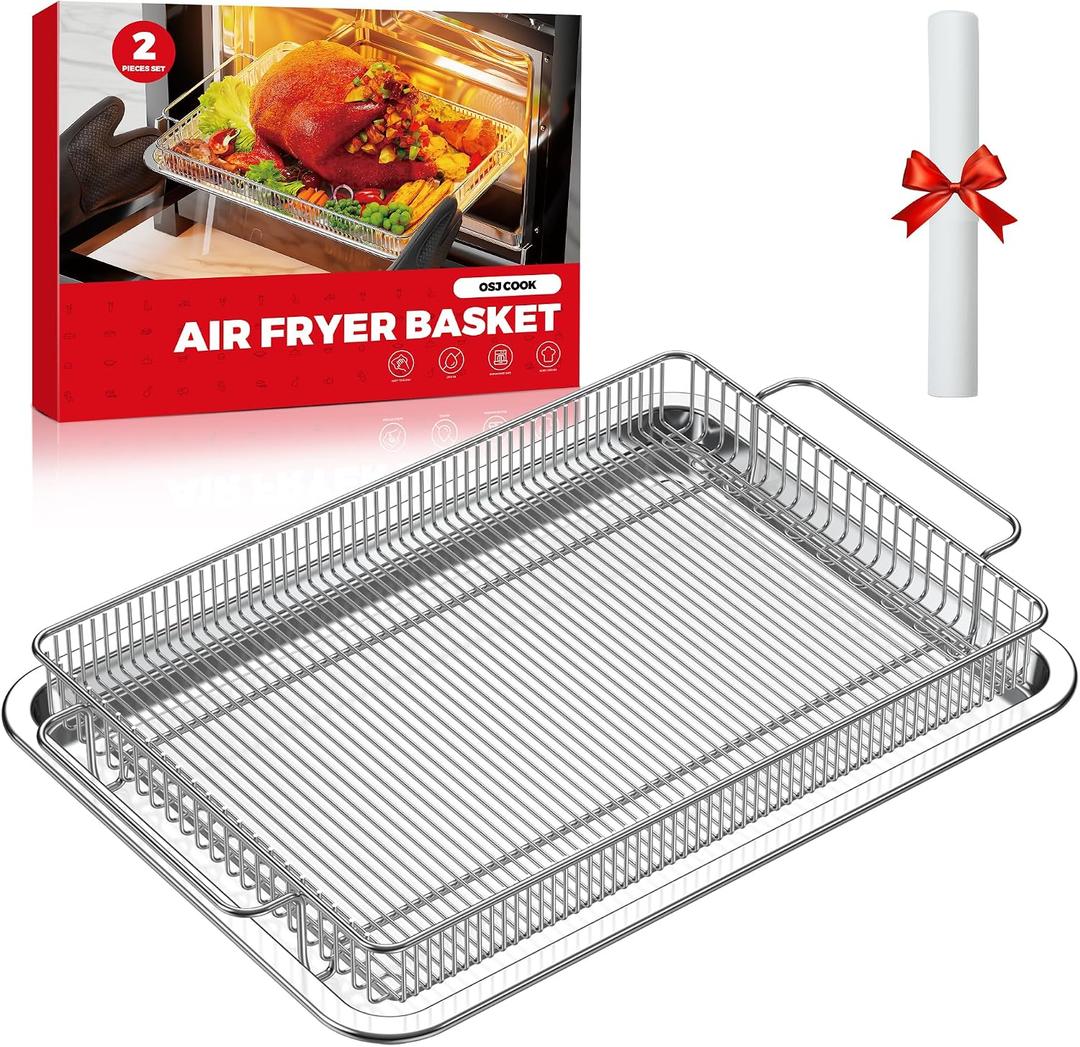 Air Fryer Basket for Oven, Air Fryer Basket and Stainless Steel Baking Tray Pant Oven Air Fryer Pan Rack for Cooking Baking Dishwasher and Broiling