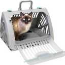 SportPet Designs Sport Pet Foldable Travel Cat Carrier with A Waterproof Bed - Front Door Plastic Collapsible Carrier, Gray (CM-10064-CS01) (18.5"L x 15.3"W x 14.3"H)