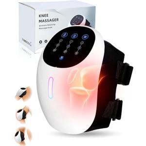 Knee Massager, 3-in-1 Cordless Portable Heated Knee Brace with Red Light Therapy, 3 Vibration Modes and 3 Heating Levels, Adjustable Straps for Grandma & Grandpa, White