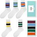 HUGSWEET Striped Retro Crew Breathable Cotton Soft Socks for Women Athletic Casual Thin Novelty Socks for Women or Men (5-9, Solid Color-01)