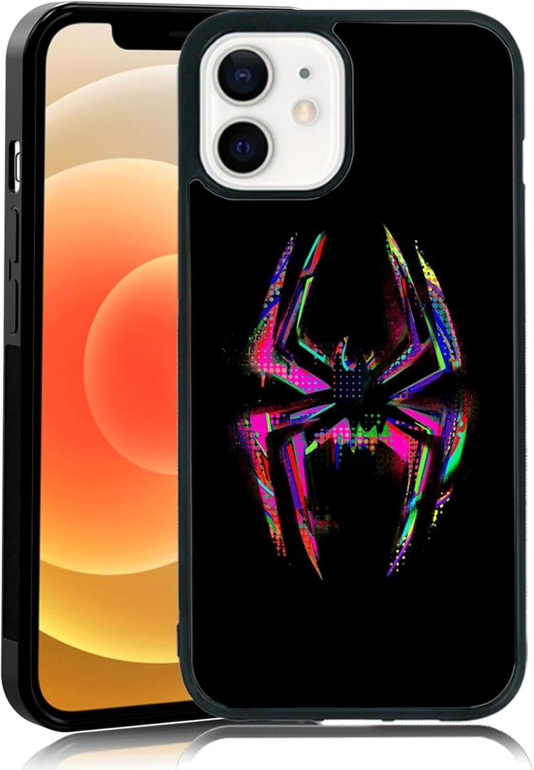 Morales Punk Gwen Phone Case Fit for iPhone 12/12 Pro, Black Spiderverse TPU Shockproof Protective iphone Case Cute Colorful Spider Phone Case Cover Gift for Boy Girl Men Wome