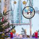 ERMCDFHC Stained Glass Window Hanging, Snowman with Moonlight Scene Round Sun Catchers Glass Panel Suncatcher Decor for Home, 7.8Inch. (003)