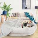 Fvkind Human Dog Bed for Adult Kids with Blanket and Pillow, 70"x33"x12" Washable Faux Fur Human Size Dog Bed for People Doze Off, Light Grey