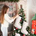 4 Pcs Pink Christmas Stockings 18 Inch Xmas Bow Velvet Stockings Decor Large Hanging Socks for Pink Coquette Christmas Tree Bow Hanging Ornaments Fireplace Decorations