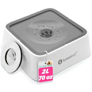 LumoLeaf No Spill Water Bowl for Dogs with Filter, 70oz/2L, Slow Feeder for Messy Drinkers, Drip-Free & Splash-Proof Design (Grey, 70 fl oz) (Grey 70 fl oz)