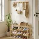 SONGMICS Bamboo Shoe Rack for Closet, Stackable Shoe Oragnizer with Modular Structure, Space-Saving Free Standing Shelf for Entryway Bedroom, 3-Tier, Holds 12-16 Pairs, Natural Color ULBS053YL01