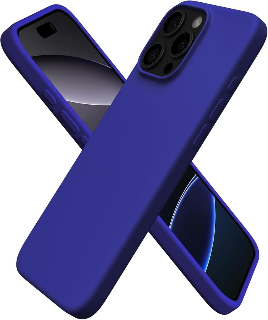 ORNARTO Compatible with iPhone 16 Pro Max Case 6.9", Slim Liquid Silicone 3 Layers Soft Gel Rubber Shockproof Protective Cover with Anti-Scratch Microfiber Lining-Klein Blue