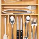 Bellsal Natural Utensil Organizer 12.5 Inch Silverware Organizer for Drawer Utensil Holder Cutlery Organizer Kitchen Drawer Organizer 7 Compartment Small Narrow Bamboo