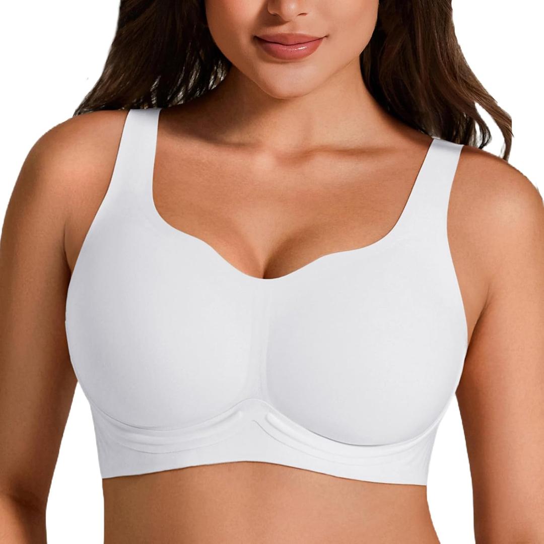White Bralette Wireless Jelly Bra Seamless Push Up Full Coverage Bras for Older Women No Underwire, No Size