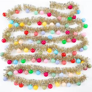 14.76 Feet Christmas Ornament Bulb Ball Garland with 90 Enamel Glass Balls Hanging Christmas Baubles Ornament Garland for Tree Fireplace Wreath Decoration Indoor