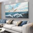 Belmrxne Giant Ocean Art Blue and White Wall Art Funky Artwork Modern Gallery Canvas Painting for Living Room Bedroom Dining Room Office Home Decor 30x60 inch