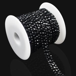 PEARLY JUN 3 Yards 3 Rows Black Rhinestone Chain Bling Crystal Trips Diamond Applique Silver Fringe Trim for Crafts Dress Applique Clothing Sewing Embellishments